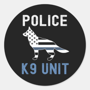 Sticker Rond Ligne Bleue Mince K9 Police bergère allemande Unit