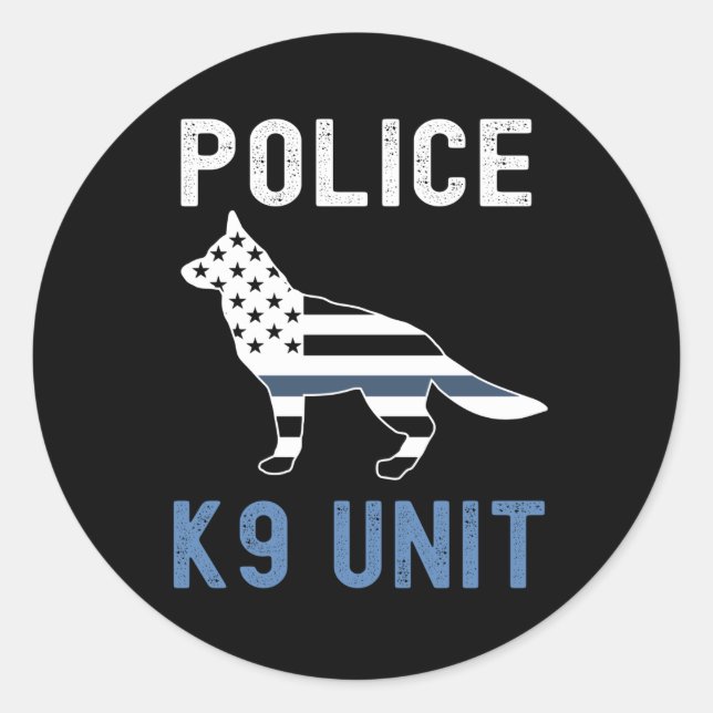 Sticker Rond Ligne Bleue Mince K9 Police bergère allemande Unit (Devant)