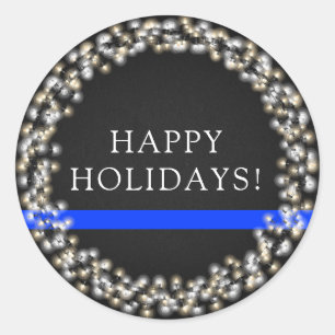 Sticker Rond Ligne Bleue Mince Lumières de Noël Police à couron