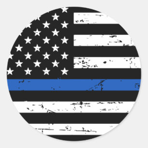 Sticker Rond Ligne Bleue mince Police drapeau américain Classic