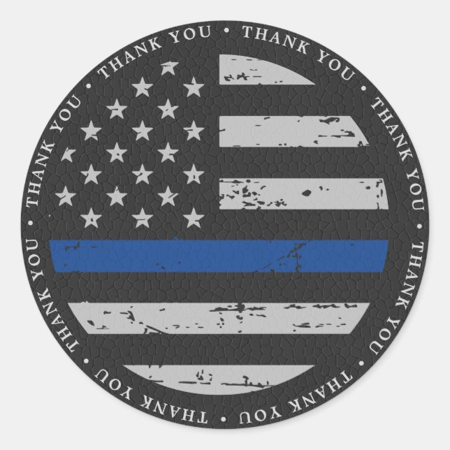 Sticker Rond Ligne Bleue Mince Police Police Merci (Devant)