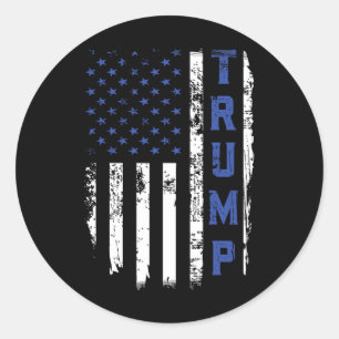 Sticker Rond Ligne Bleue Mince Police Trump Républicain Flic Us