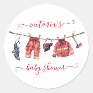 Sticker Rond Ligne de Baby shower de petit pompier