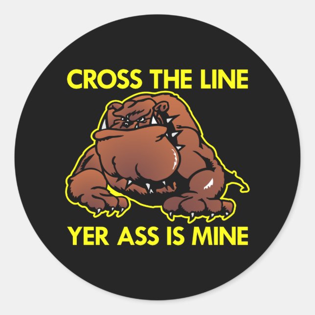 Sticker Rond Ligne de croix de Bulldog Gras Noir (Devant)