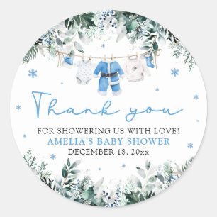 Sticker Rond Ligne de vêtements bébé Noël Bleu Père Noël Bébé S