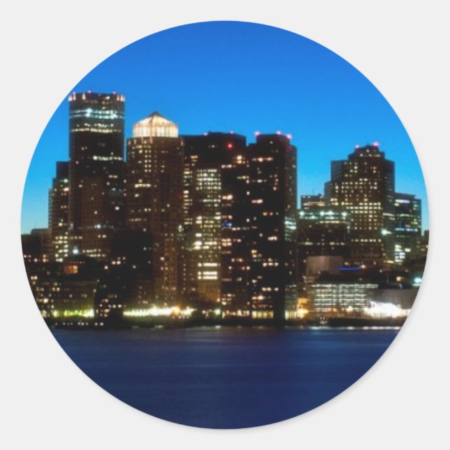 Sticker Rond Ligne d'horizon de Boston avec lune (Devant)