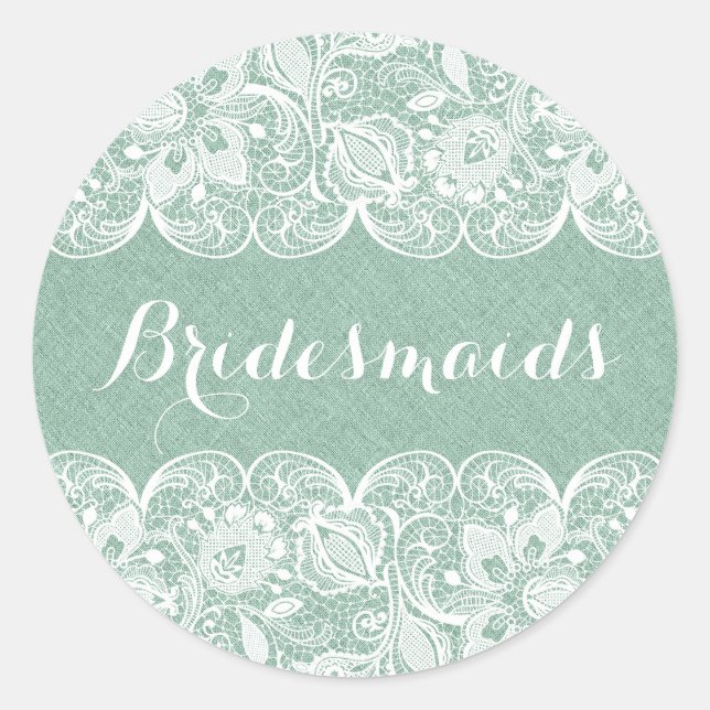 Sticker Rond Ligne Faux Vert Mint Dentelle Florale Blanche (Devant)
