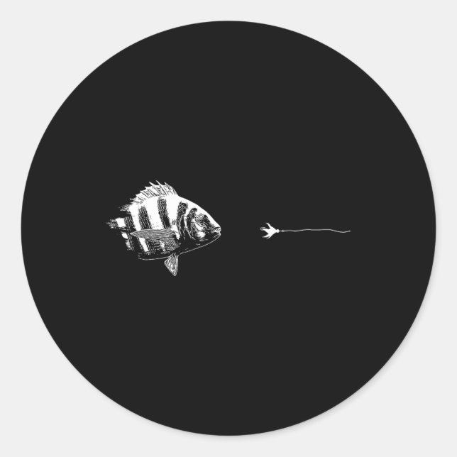 Sticker Rond Ligne graphique de pêche à la mouche - Sheepshead  (Devant)