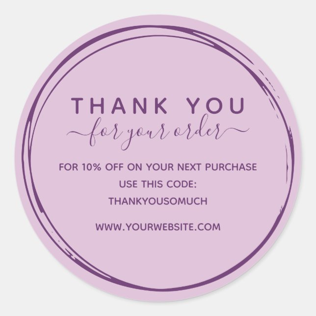 Sticker Rond Ligne Lilac Cercles Merci Pour Commande (Devant)