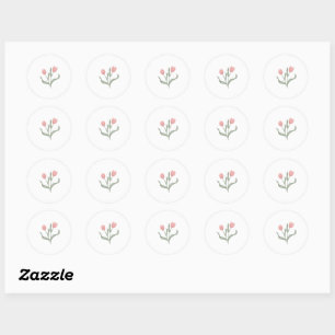 Sticker Rond Ligne minimaliste Tulipes rose douce