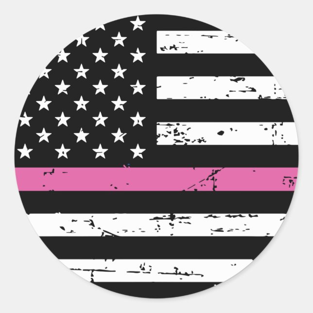 Sticker Rond Ligne rose mince du drapeau américain (Devant)