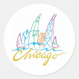 Sticker Rond Ligne Skyline de Chicago Windy City