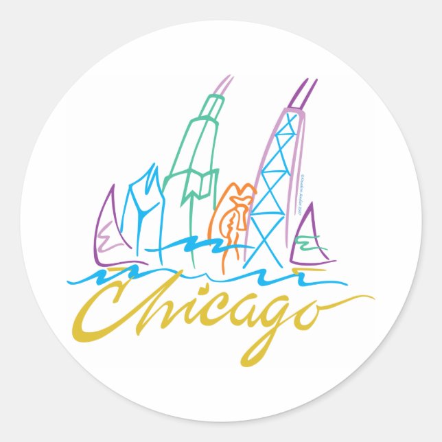 Sticker Rond Ligne Skyline de Chicago Windy City (Devant)