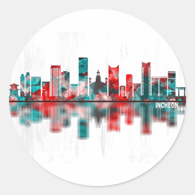Sticker Rond Ligne Skyline d'Incheon Corée du Sud (Devant)