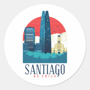 Sticker Rond Ligne Vintage de Santiago du Chili