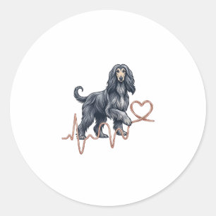 Sticker Rond Lignée de battement de coeur de chien Afghan Hound