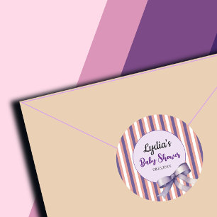 Sticker Rond Lignes Bow pourpre Baby shower moderne