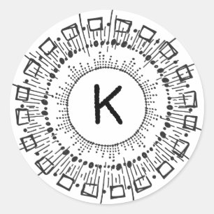 Sticker Rond Lignes de cercle noir blanc main dessinée