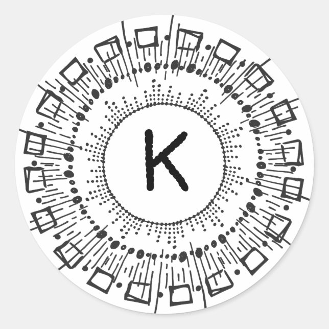 Sticker Rond Lignes de cercle noir blanc main dessinée (Devant)