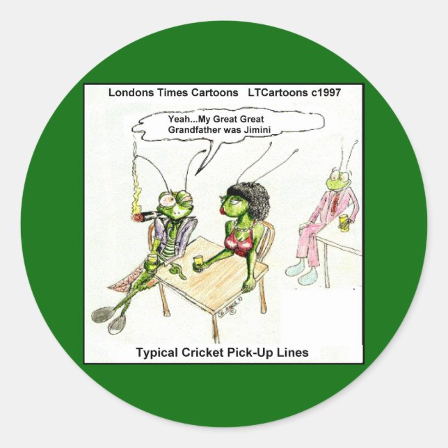 Sticker Rond Lignes de ramassage de cricket amusantes (Devant)