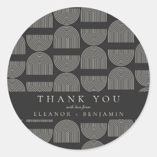 Sticker Rond Lignes élégantes Mariage noir blanc Merci personna