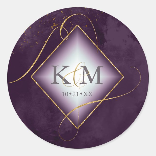 Sticker Rond Lignes fines Gold Abstrait Mariage Plum ID867 (Devant)