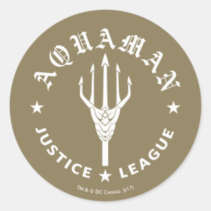 Sticker Rond Ligue de Justice   Aquaman Retro Trident Emblem