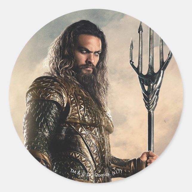 Sticker Rond Ligue de Justice | Aquaman Sur Le Champ De Bataill (Devant)