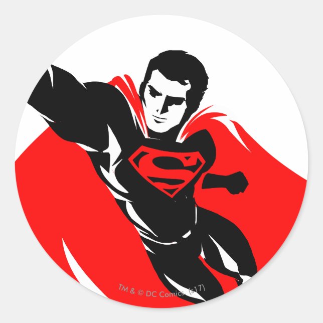 Sticker Rond Ligue de Justice | Superman Flying Noir Pop Art (Devant)