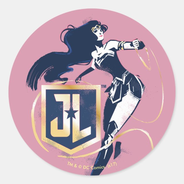 Sticker Rond Ligue de Justice | Wonder Woman & JL Icon Pop Art (Devant)