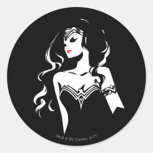 Sticker Rond Ligue de Justice   Wonder Woman Noir Pop Art