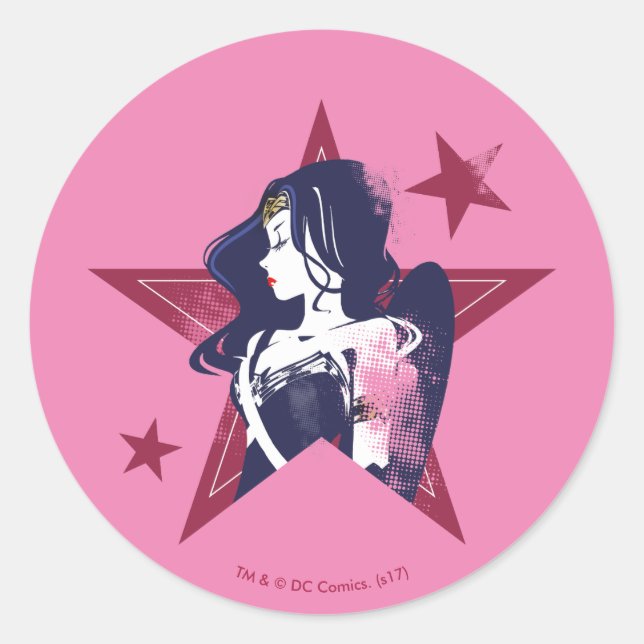 Sticker Rond Ligue de Justice | Wonder Woman & Stars Pop Art (Devant)