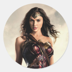 Sticker Rond Ligue de Justice   Wonder Woman Sur Le Champ De Ba