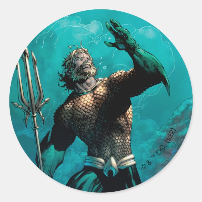 Sticker Rond Ligue Justice #10 Aquaman Noyé Variant de Terre (Devant)