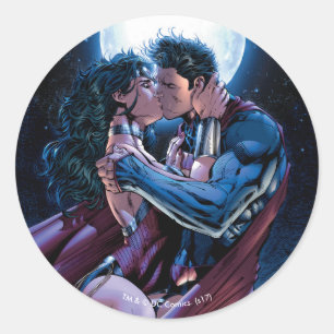 Sticker Rond Ligue Justice #12 Wonder Woman & Superman Kiss