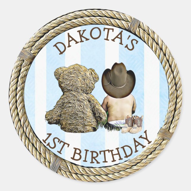 Sticker Rond Lil Cowboy et Teddy Bear 1er anniversaire (Devant)
