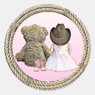 Sticker Rond Lil' Cowgirl   Baby shower rose