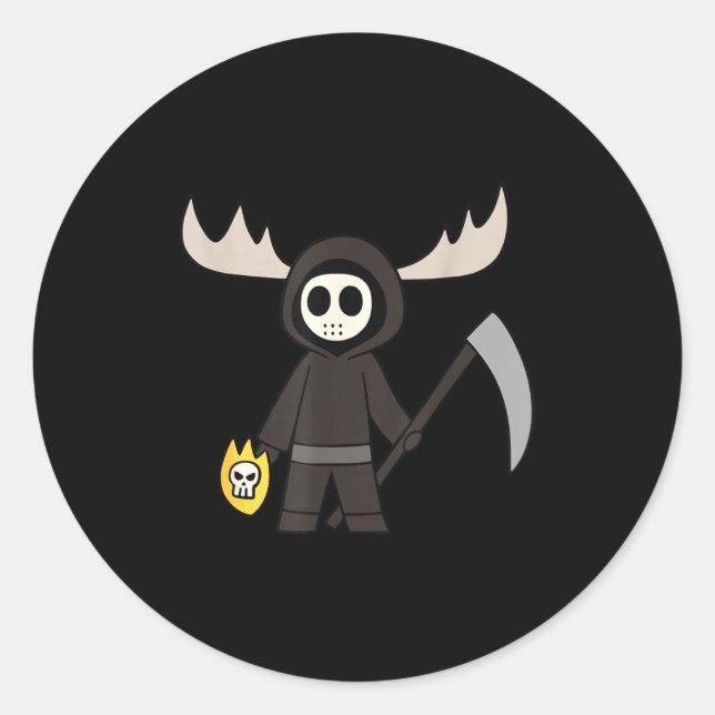 Sticker Rond Lil Doom Moose - Funny Reaper Cartoon  (Devant)