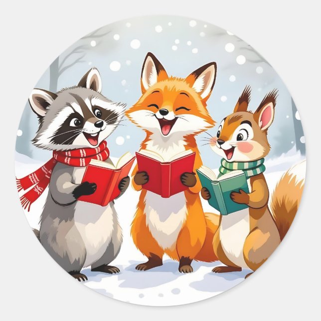 Sticker Rond Lil Forest Animaux chantant Noël Carols (Devant)