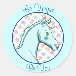 Sticker Rond Lil Palomino Unicorn (bleu/violet)