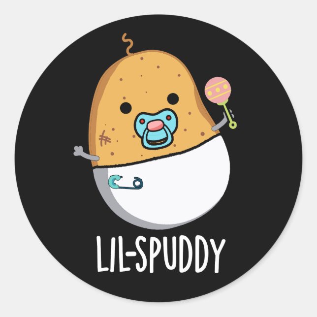 Sticker Rond Lil-spuddy Patate drôle Pun Fond sombre (Devant)
