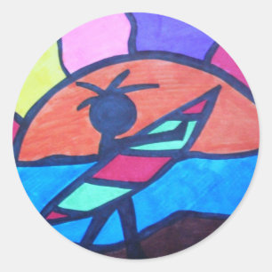 Sticker Rond Lil' Surfer Dude - Réglage du soleil