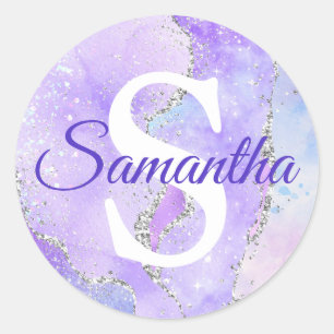 Sticker Rond Lila clair et faux agate pailleté argenté
