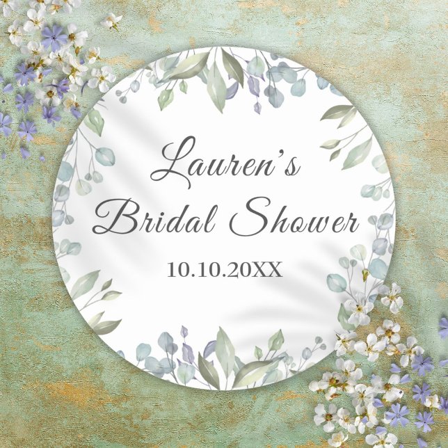 Sticker Rond Lilac Eaux Florales Aquarelle Fête de Mariage (Lilac Greenery Watercolor Floral Bridal Shower Classic Round Sticker)