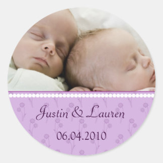 Sticker Rond Lilac faire-part jumeaux perle