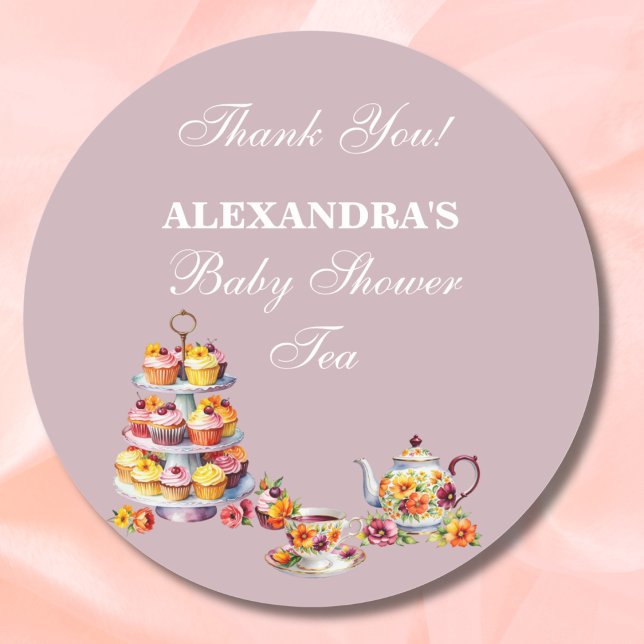 Sticker Rond Lilac Floral Tea Party Baby Shower Favor  (Créateur téléchargé)