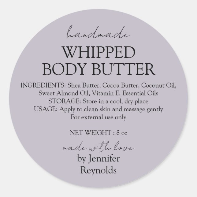 Sticker Rond Lilac Handmade Body Butter Organic (Devant)