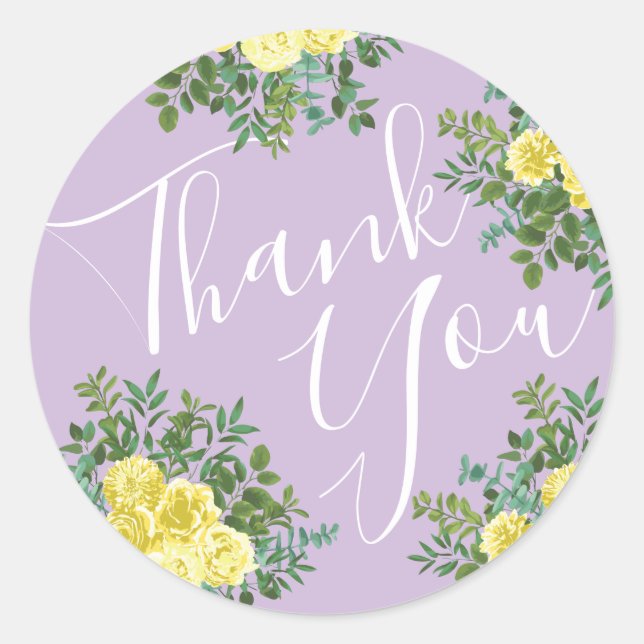 Sticker Rond Lilac jaune clair violet Rose Floral Mariage (Devant)