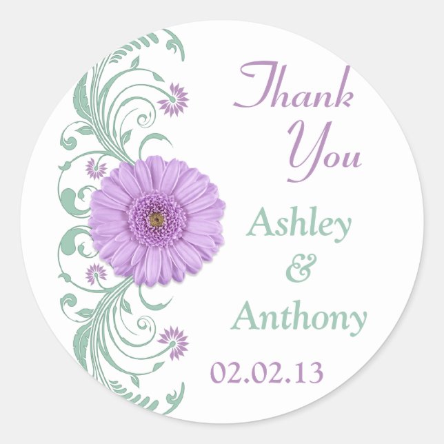 Sticker Rond Lilac Monnaie Violet Mariage Floral Merci Favorise (Devant)