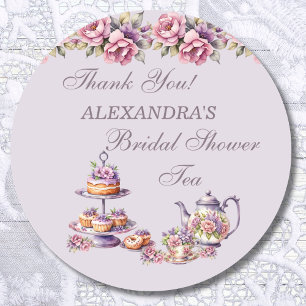 Sticker Rond Lilac Pink Floral Tea Party Fête des mariées Favor